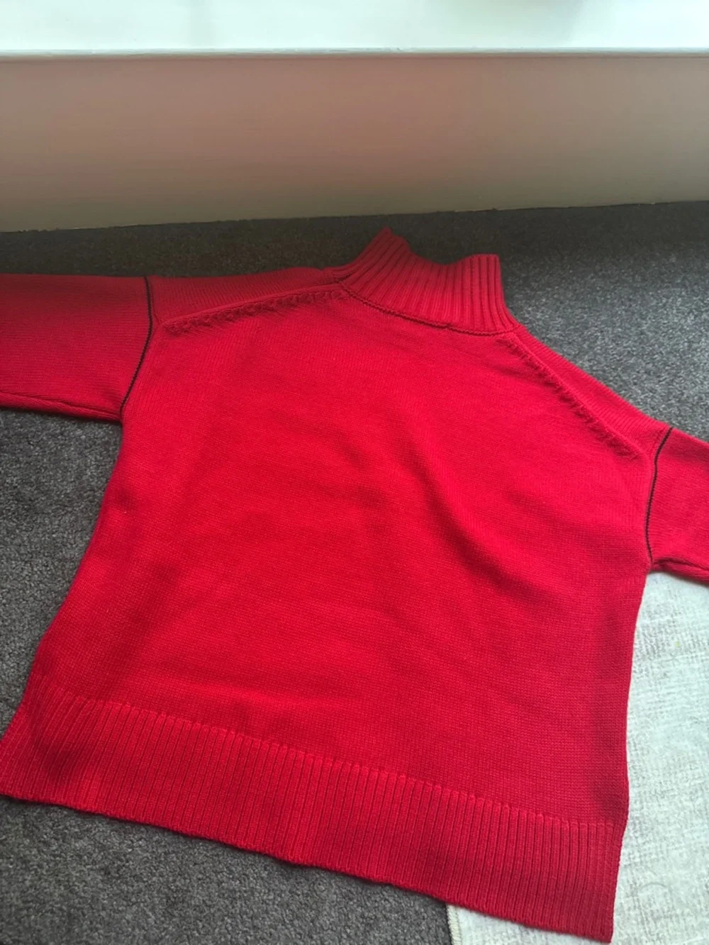 DKNY Red Mock Neck Sweater with Black Logo - Picture 4 of 4